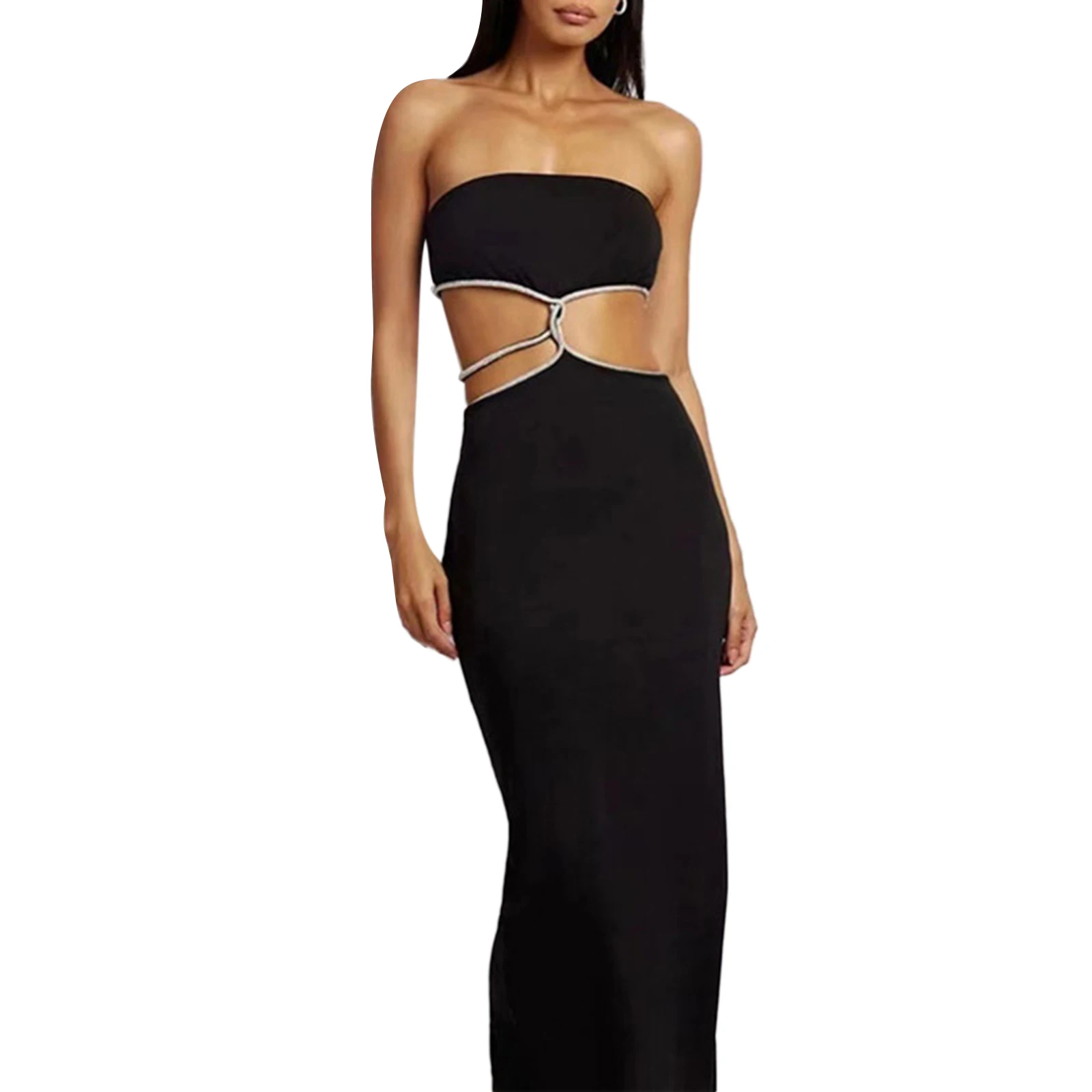 

Womens Hollow Out Long Dress Bodycon Backless Maxi Dress Tube Cocktail Dress