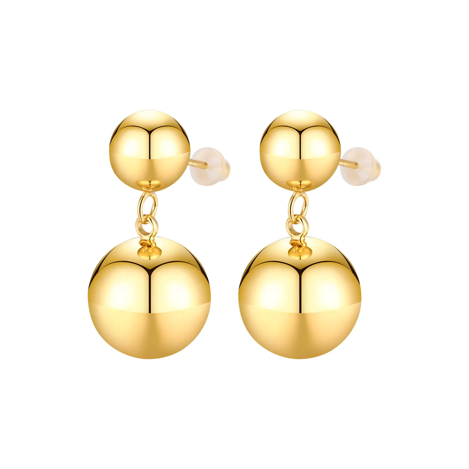 

Double Ball Drop Earring, Chunky Gold Plated Thick Bead Earrings for Women Gift
