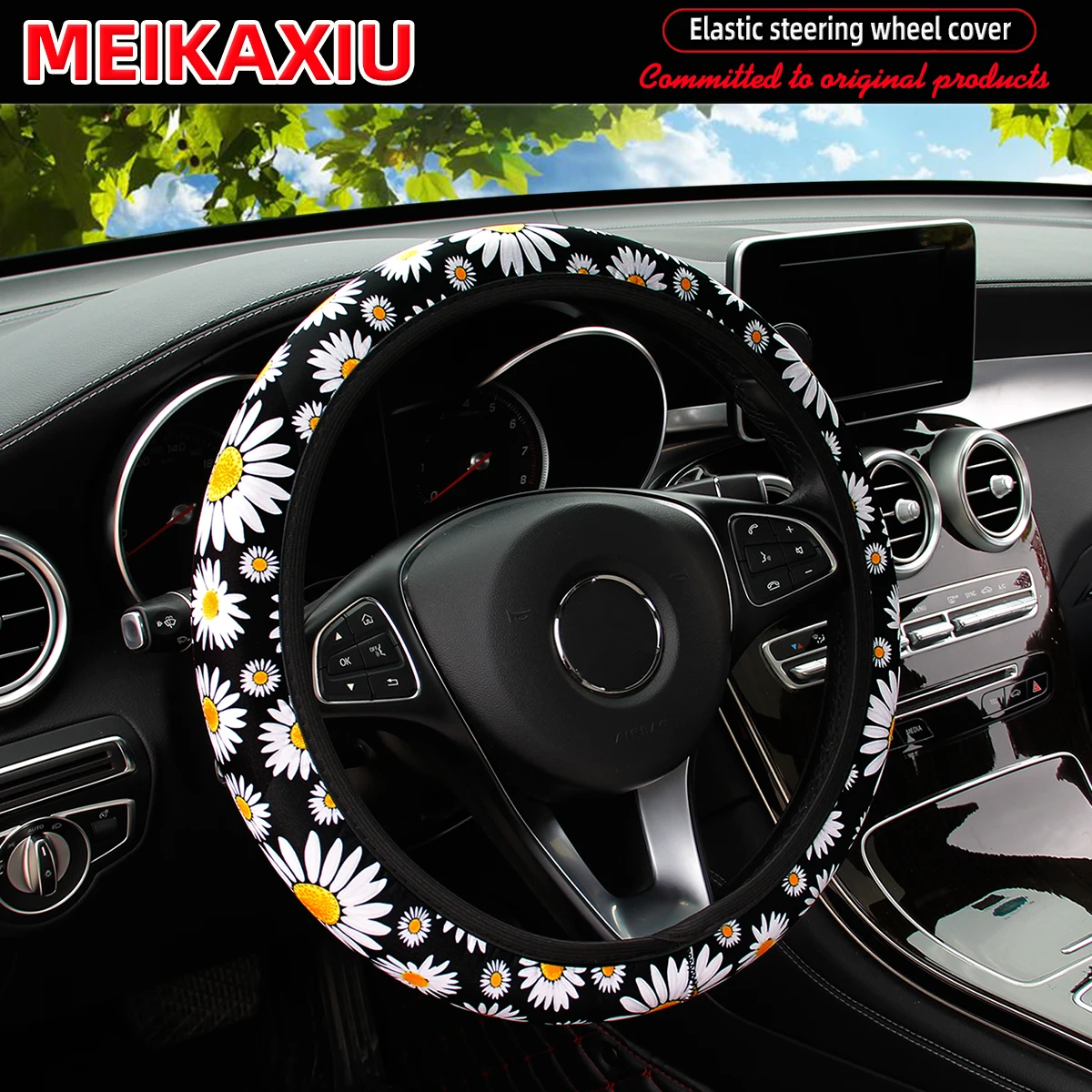 16 Stile von Kuh-Gänseblümchen-Rot-Weiß-Blumen-Panda-Tauchmaterial Elastische Lenkradbezüge ohne Innenringe – Detail 3