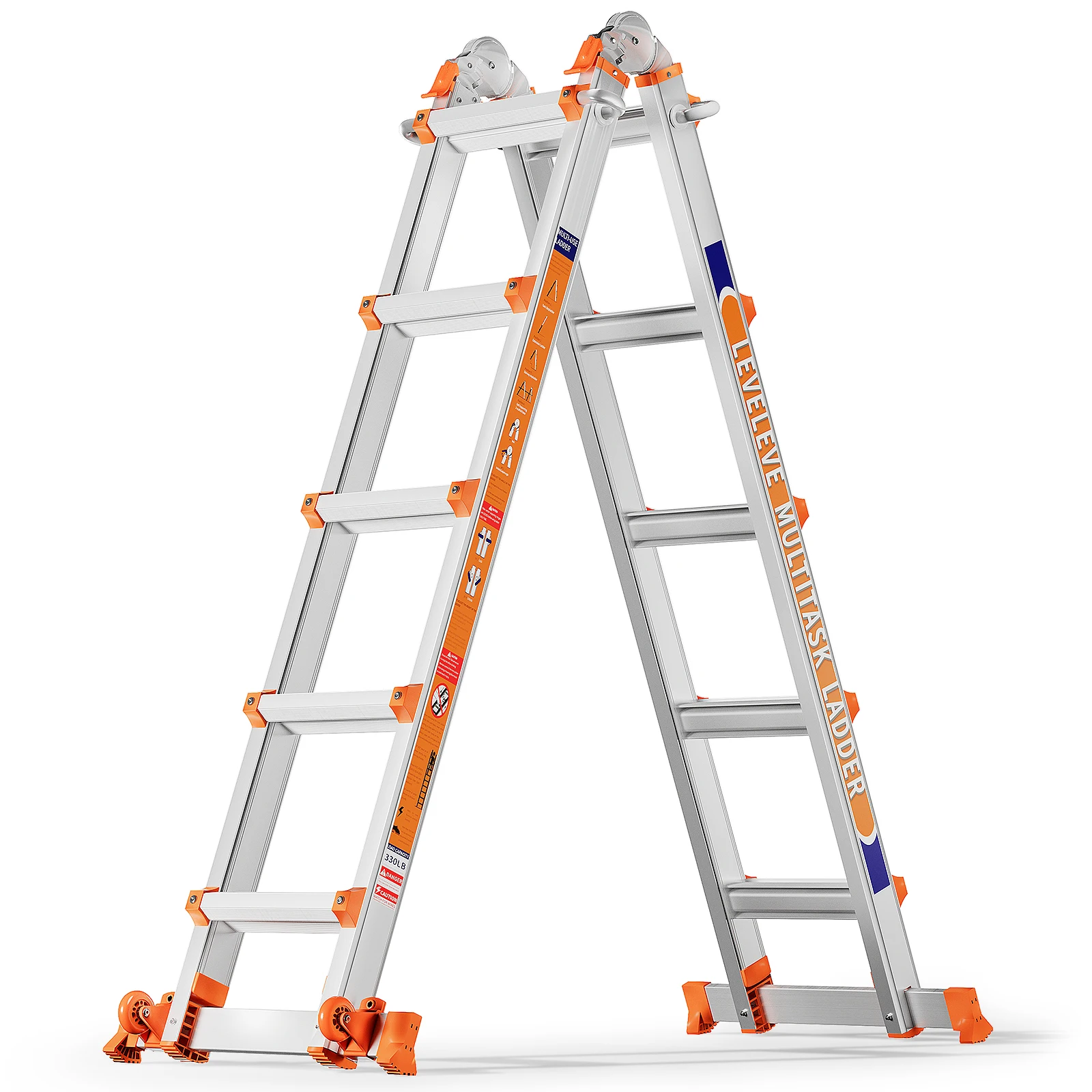 سلم بإطار من LEVELEVE، سلم متعدد الأوضاع بطول 17 قدم مع قضيب تثبيت وعجلات، تحميل أمان 330 رطلاً