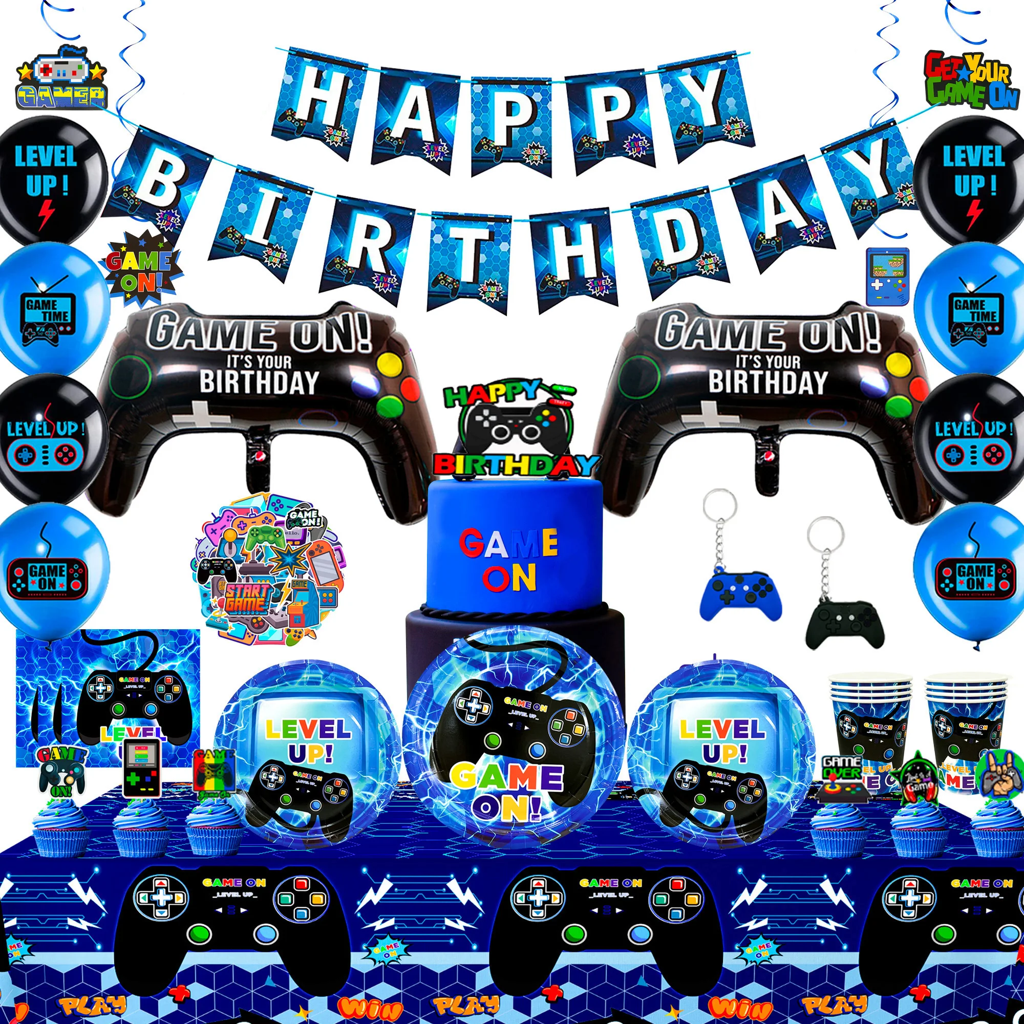 

151 шт. украшения для вечеринок и столовые приборы для видеоигр-тарелки для вечеринок скатерть воздушные шары и т. д. украшения для видеоигр на день рождения