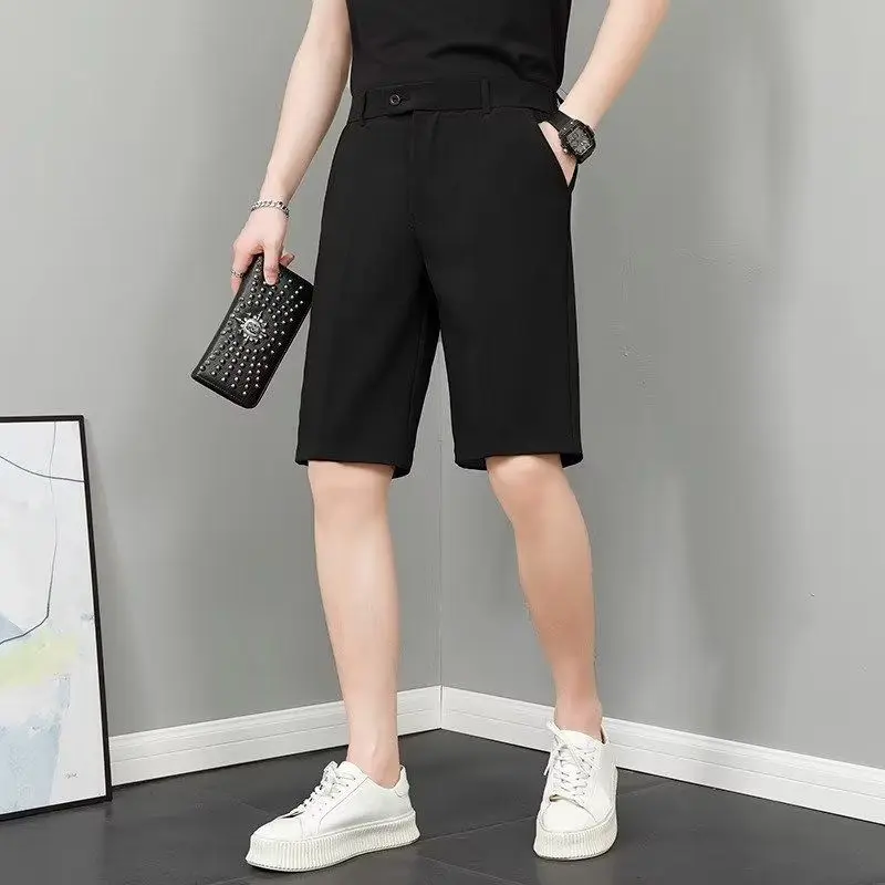 2023 Men's Clothing Fashion Casual Man Loose High Waist Zipper Summer Thin Straight Simplicity Handsome Solid Color Cargo Shorts