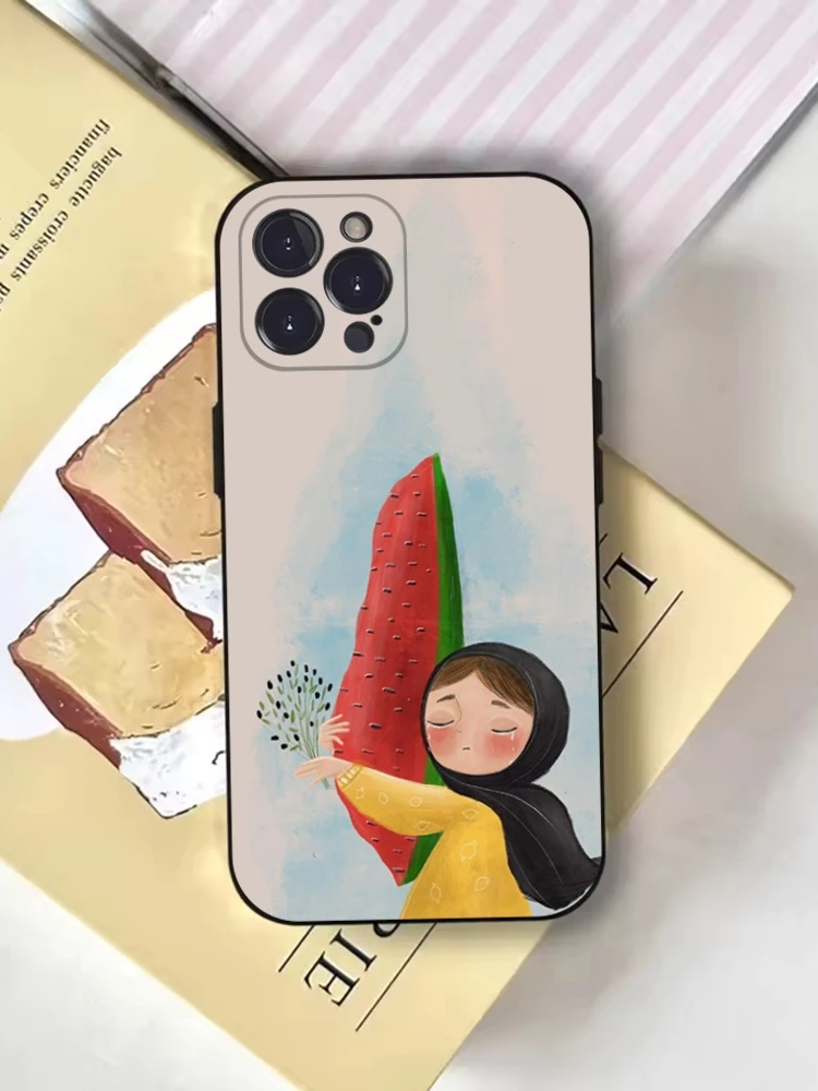 Coque de téléphone avec carte P-Palestine-es-F-F-F-F-Flag, pour iPhone 16,15,14,13,12,11,Pro,X,XS,Max,XR,Plus,Mini, coque noire souple