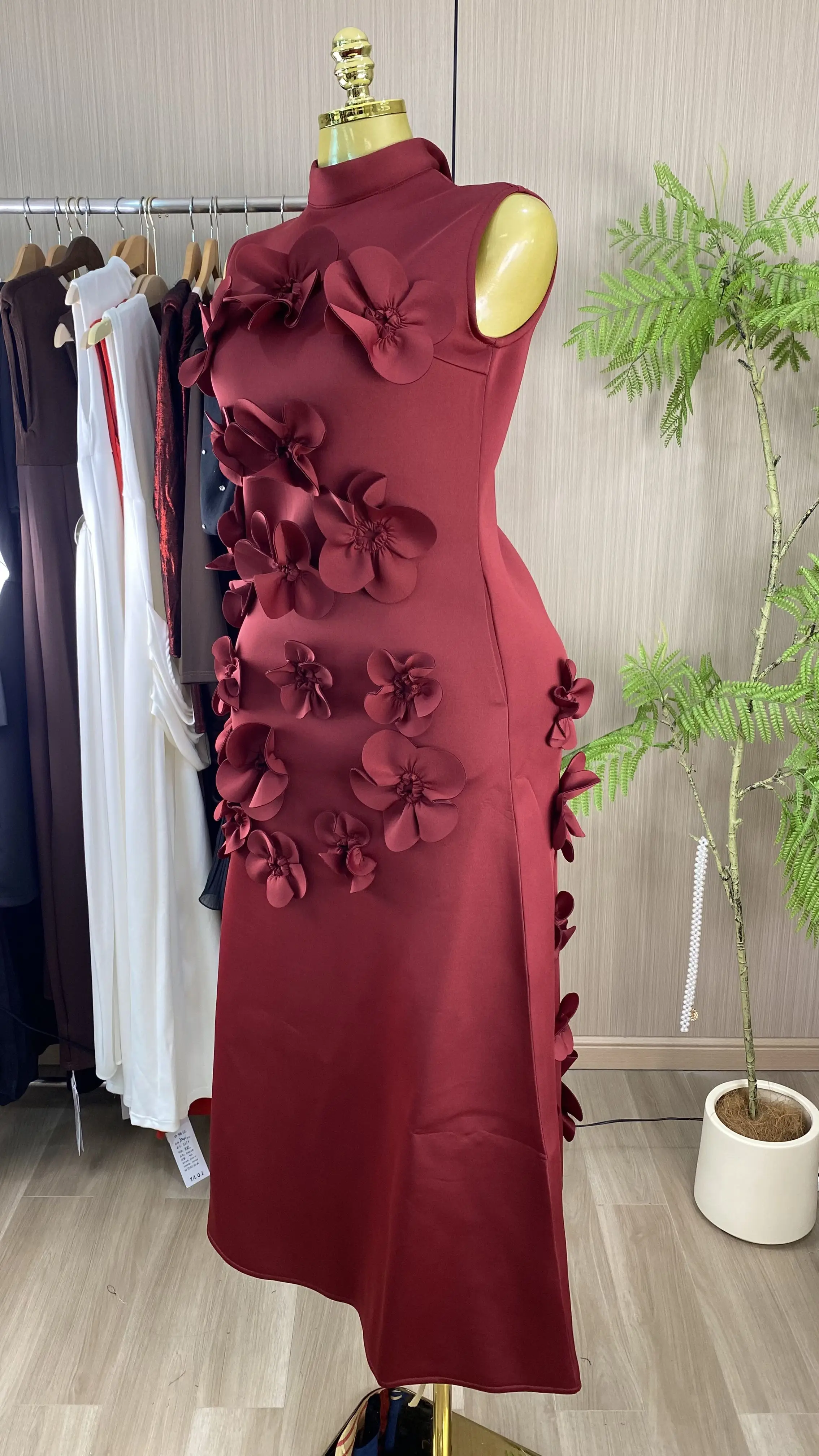 French-style luxury casual floral high-waisted plus-size maxi dress for women-GZXX992