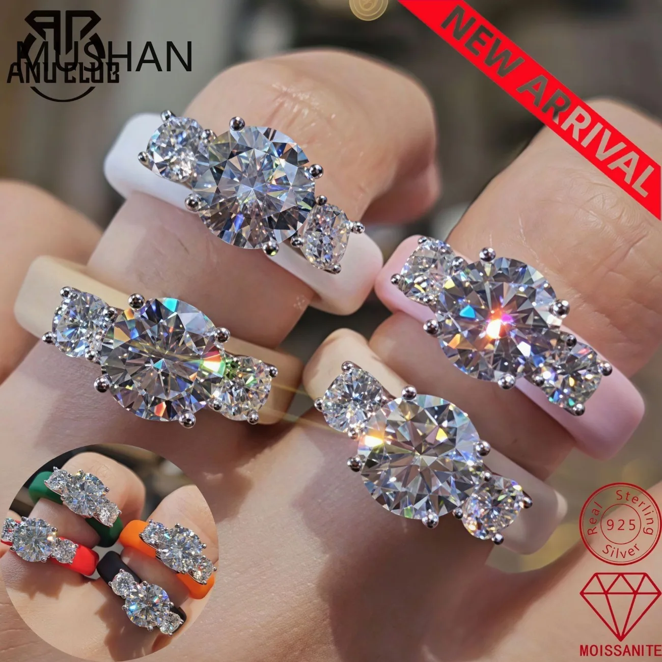 MUSHAN Luxury 925 Sterling Silver Jewelry Factory Wholesale5 Carat D Color Moissanite Silicone Ring Daily Wedding Ring Ladies