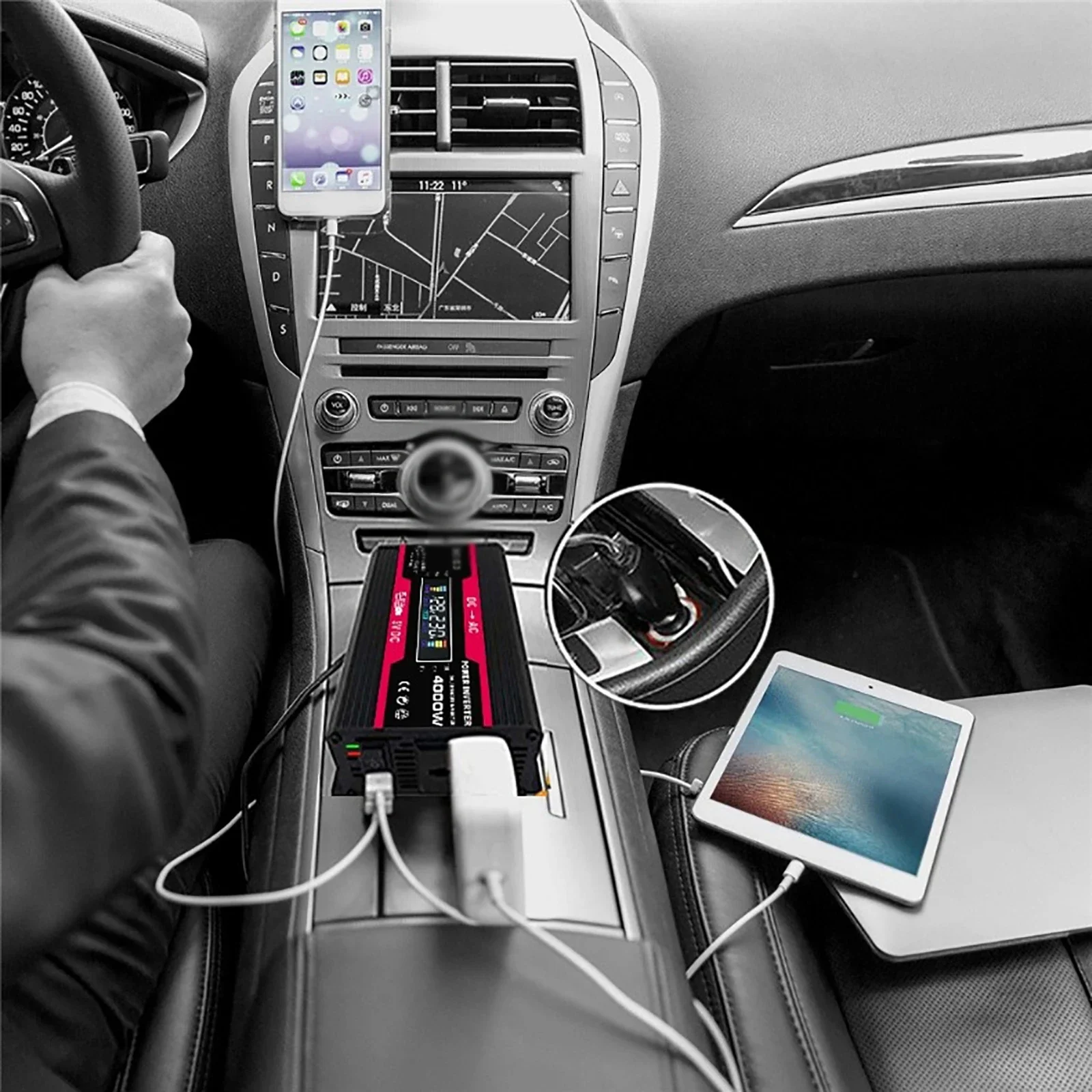 4000W Solar Power Inverter 12V Dual USB Modified Sine Wave Voltage Transformer Car Adapter Fast Charge Converter LCD Display