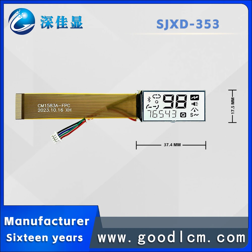 Klein Formaat Segment Code Type Lcd-Display SJXD-353 Instrument Monochroom Display Rgb Backlight Fpc Aansluiting 5.0V Voeding