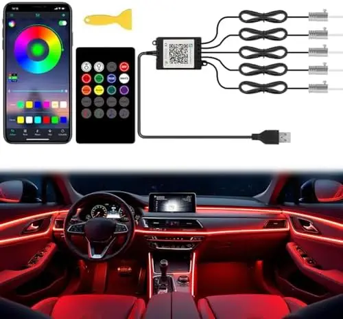 

TEKSHINNY RGB LED Car Interior Lights – 236" Wireless APP-Controlled Ambient Strip Kit