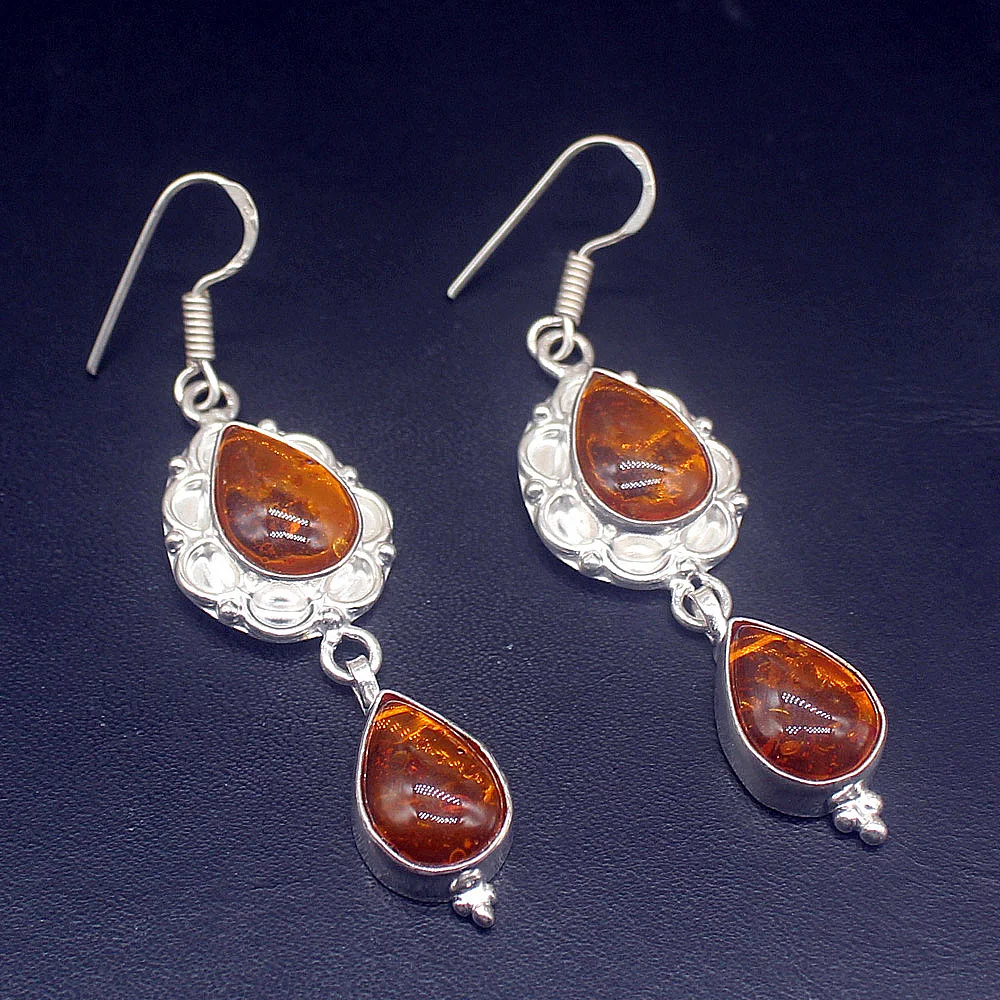 

Gemstonefactory Big Promotion Unique 925 Silver Fantasy Orange Amber Women Ladies Jewelry Gifts Dangle Drop Earrings 20215286