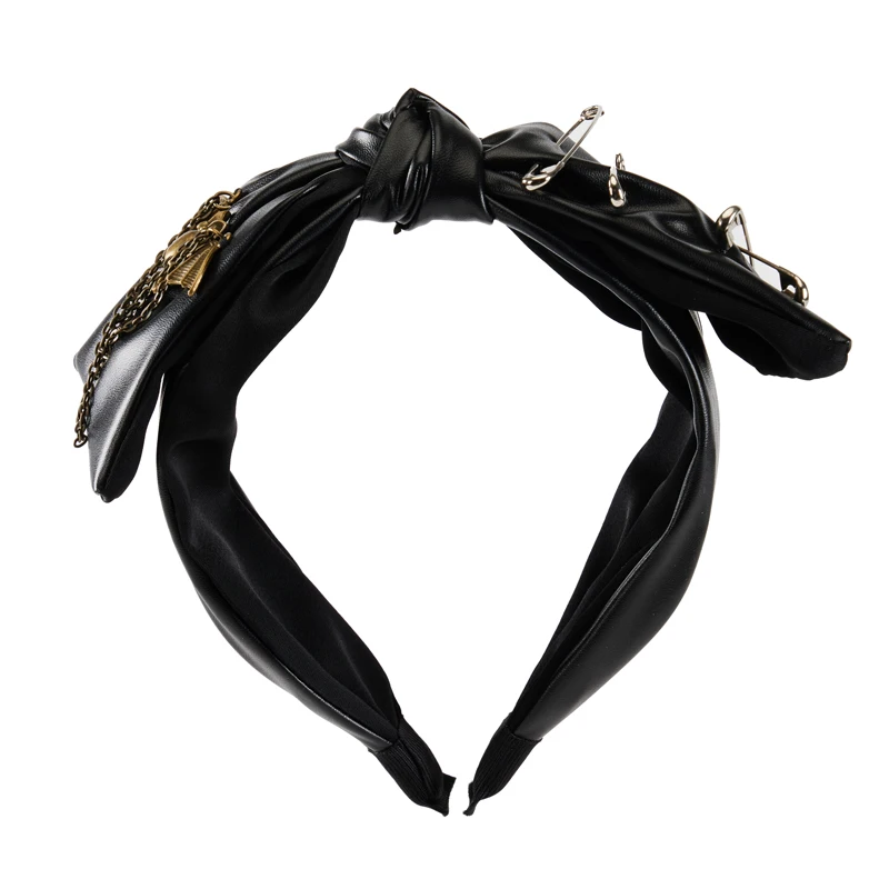 Diadema de cuero PU con lazo para niña, diadema gótica Lolita con remaches, hebilla, Aro para el pelo, fiesta de Cosplay, Punk, Harajuku