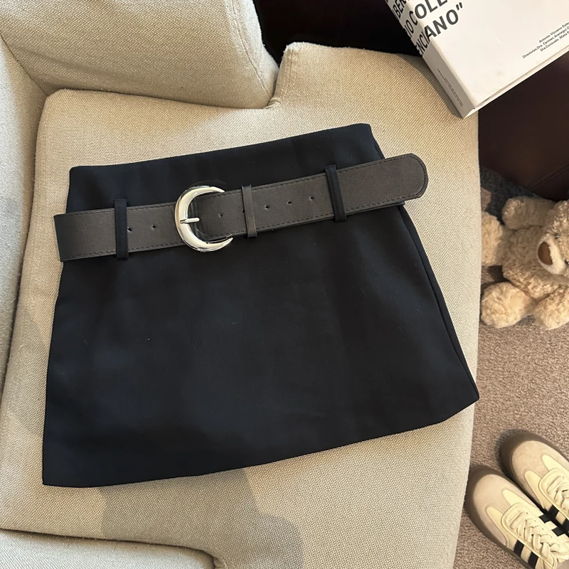 Women's Autumn Winter Solid Color Slim Suit Skirt Lady Streetwear High Waist A Line Short Skirt