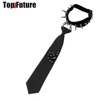 Women Men Y2K Girl Boy Gothic Harajuku Punk Steampunk Pre-Tied Ties rivet Spiker Choker Uniform Necktie Accessories Goth Tie