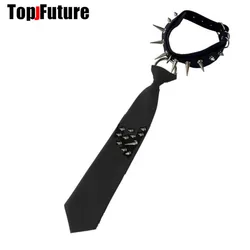 Donna uomo Y2K ragazza ragazzo gotico Harajuku Punk Steampunk cravatte Pre-legate rivetto Spiker girocollo uniforme cravatta accessori Goth Tie