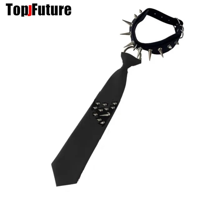 Kobiety Mężczyźni Y2K Dziewczyna Chłopiec Gothic Harajuku Punk Steampunk Wstępnie wiązane krawaty nit Spiker Choker Uniform Krawat Akcesoria Goth Tie