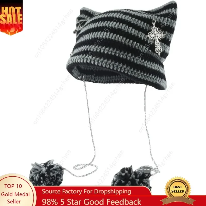 

Crochet Hats for Women Vintage Beanies Women Fox Hat Grunge Goth Beanies Hat Y2K Accessories Slouchy Beanies for Women