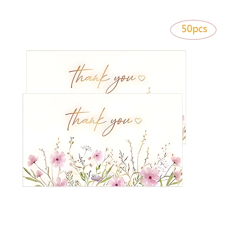 50pcs Beautiful Flower Appreciation Card, Gift Packaging Appreciation Card, Suitable for Birthdays, Weddings, Gift Cards