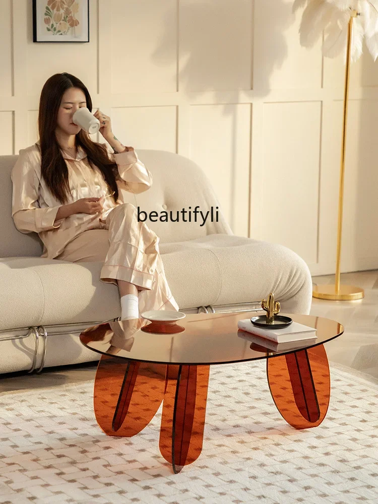 

07Modern Light Luxury Silent Style Small Apartment Living Room Home Cream Style Acrylic Simple round Small Coffee Table