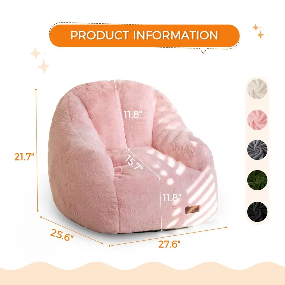 Kids Bean Bag Chair, Comfy Bean Bag Sofa with Back Support, Faux Fur Cute Chair for Boys and Girls, Stuffed Floor Sofa for Nurs