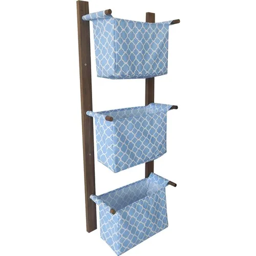 Vip Home Concept Fabric Basket Wooden Organizer 3 Layer (Blue Roof) Bathroom kitchen Organizer