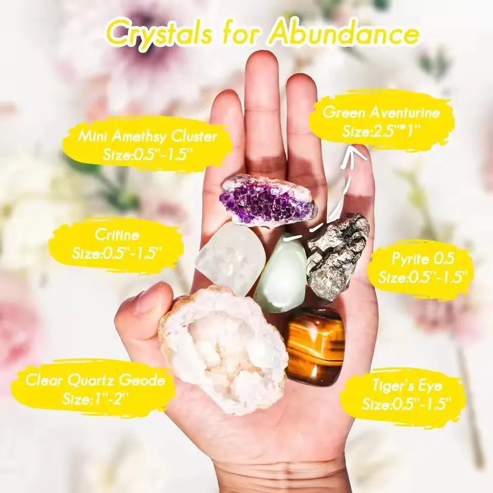 

Crystals and Healing Stones Set for Abundance and Prosperity Spiritual Crystals and Gift for Metaphysical Witchcraft Meditati