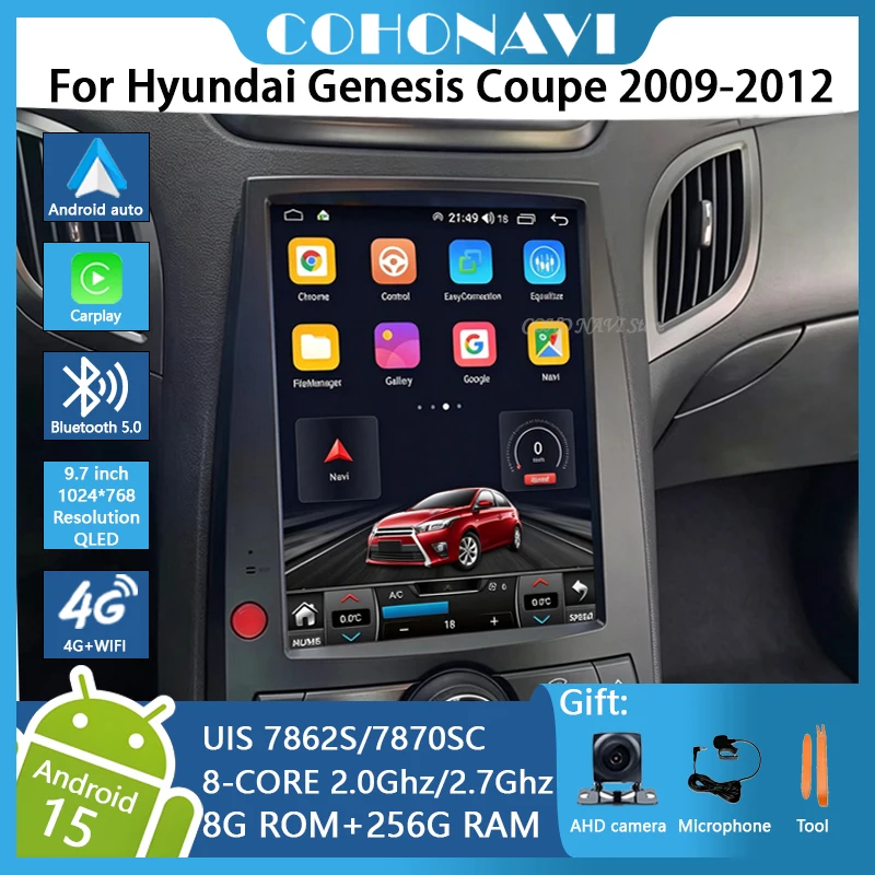 Android 15 Auto Radio GPS Head Unit For Hyundai Genesis Coupe Rohens 2009 2010 2011 2012  Carplay Mirrorlink Android Auto