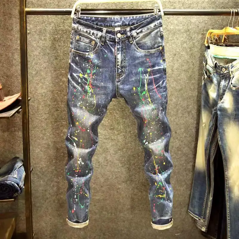 

2025 Autumn/Winter New Men's High Quality Trendy Versatile Painted Jeans Korean Edition Handsome Slimming Fashion Stretch Shorts