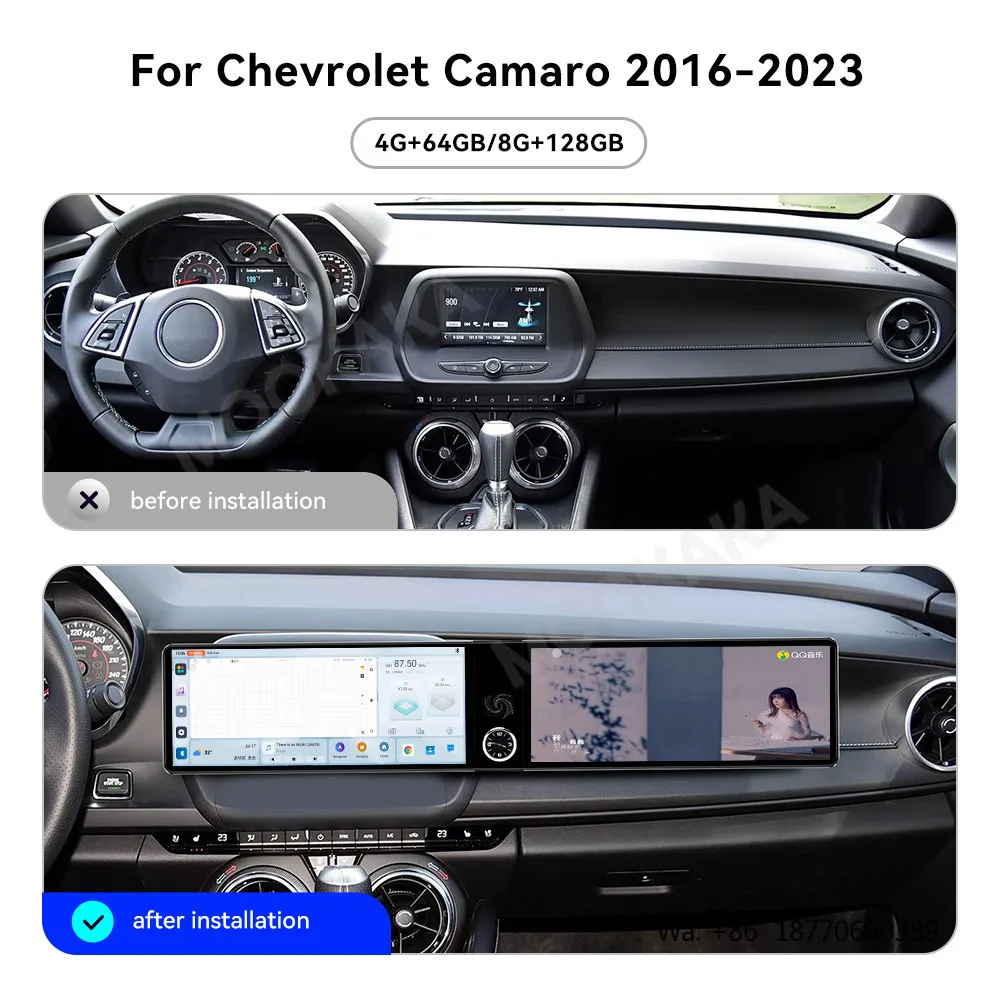 MOOKAKA Dual 12.3 Inch Android 14 for Chevrolet Camaro 2016-2023 Car DVD Player Radio Wireless Carplay GPS Radio for LHD & RHD
