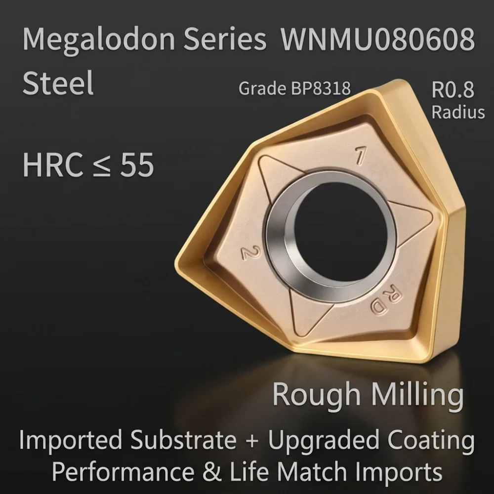 WNMU080608 Carbide Trigon Milling Insert R0.8 BP8318 for Hardened & Quenched Steel / High-Hardness Stainless