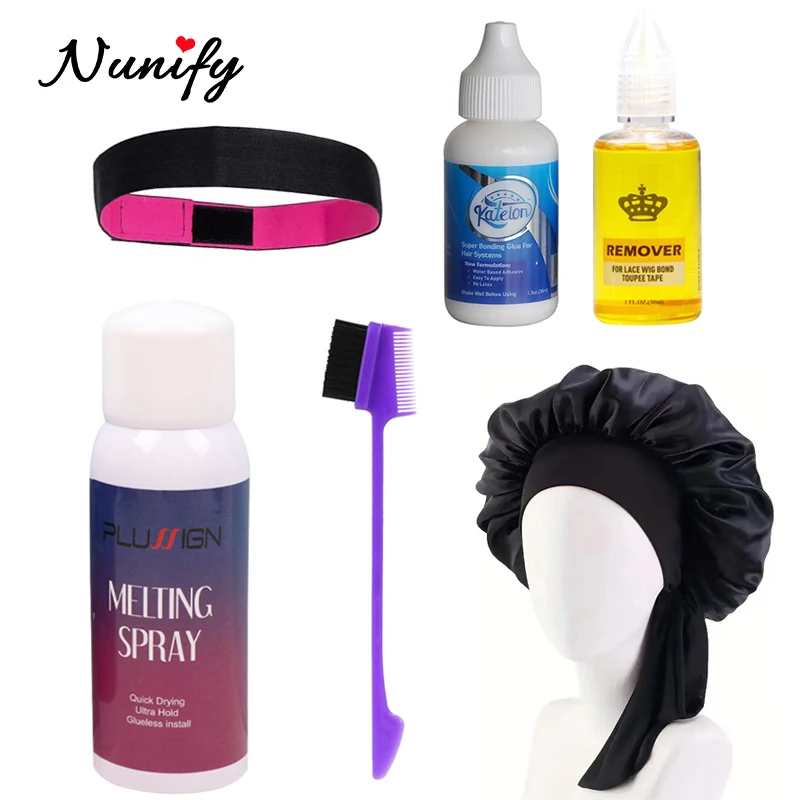 

Wig Pose Kit 6Pcs Water Resistant Wigs Glue For Frontal Lace Glue Remover Melting Spray Elastic Hair Band Tie Satin Bonnet Brush