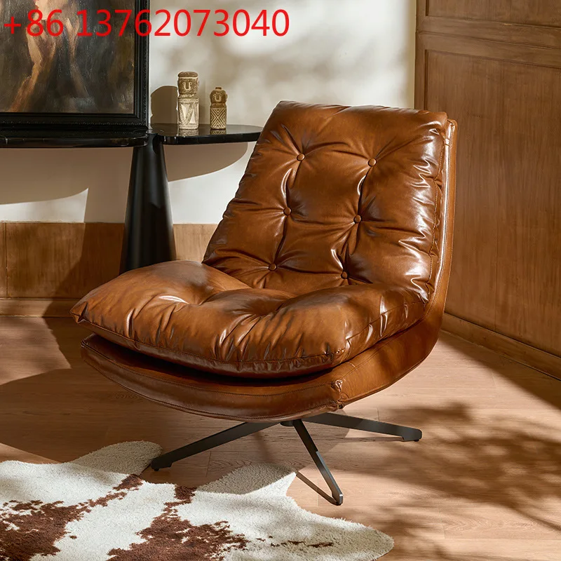 

Nordic light luxury designer single sofa chair Italian living room balcony casual oil wax leather
