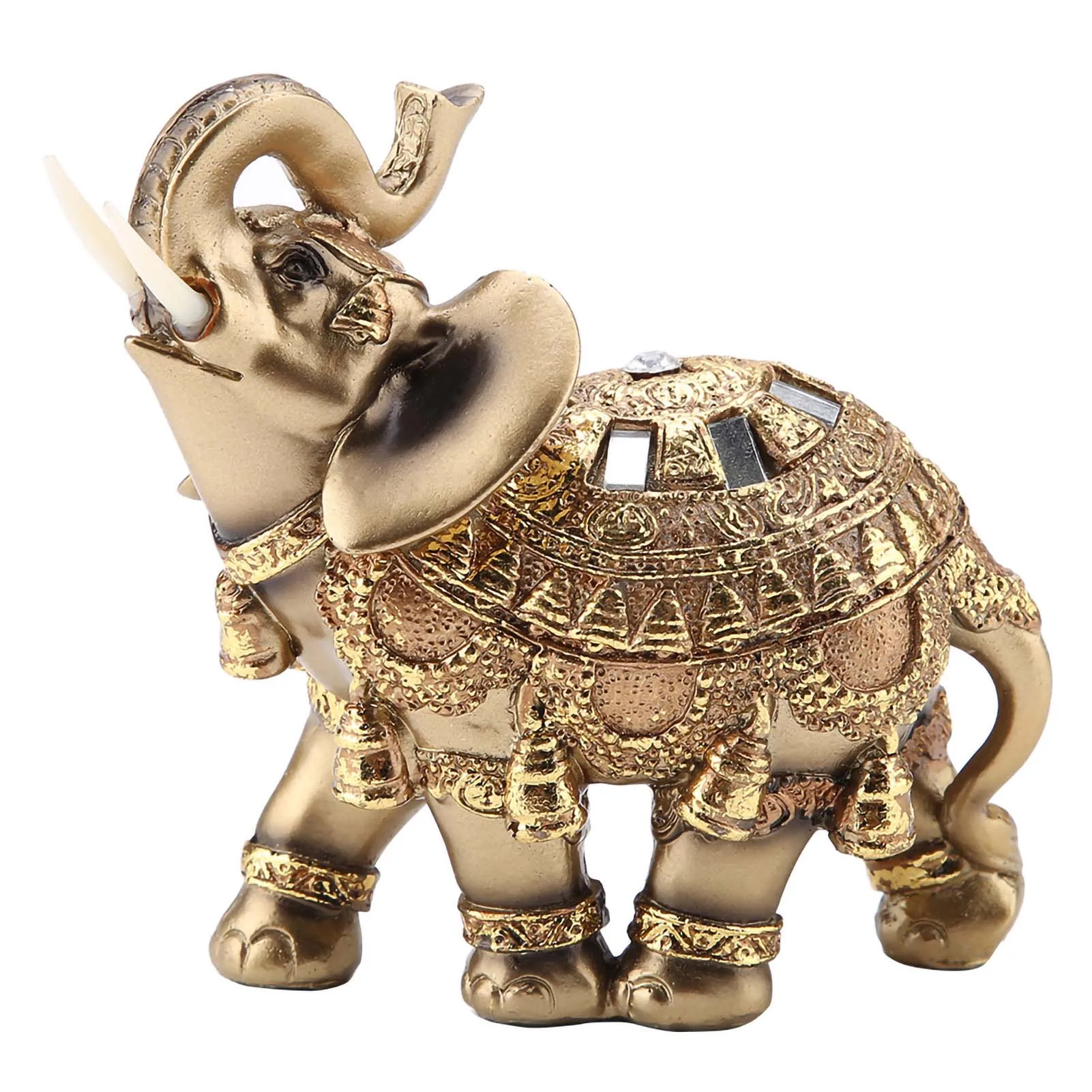 Estatua de elefante de la suerte Feng Shui, estatua de elefante dorado, escultura, estatuilla de riqueza, regalo, decoración del hogar, estatua de elefante Feng Shui