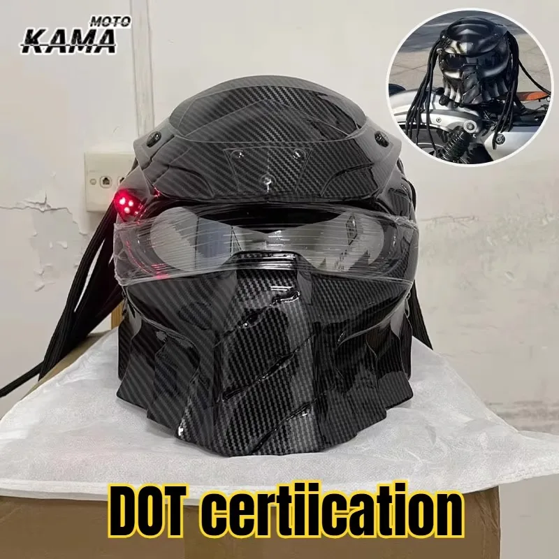 DOT-Zertifizierter Motorradhelm Iron Blood Warrior Predator Personalisierter Retro-Helm mit Dirty Braids Vollhelm Capacete