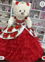 Personalized Quinceanera Teddy Bear Dresses 3D Floral White Red Custom Make Infany Mini Quinceanera Dress customsized