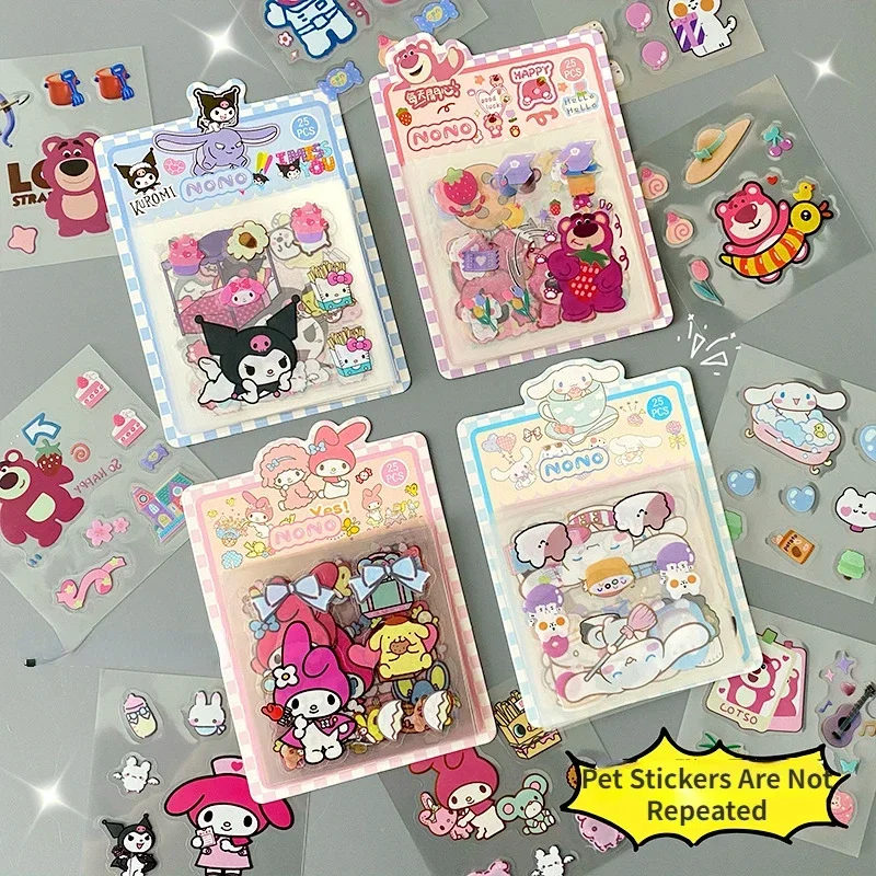 25 Sheets/Set Kawaii Sanrio Cartoon Pet Toy Stickers Labels Kuromi My Melody Pack Handbook Diy Material Cute Decorative Sticker