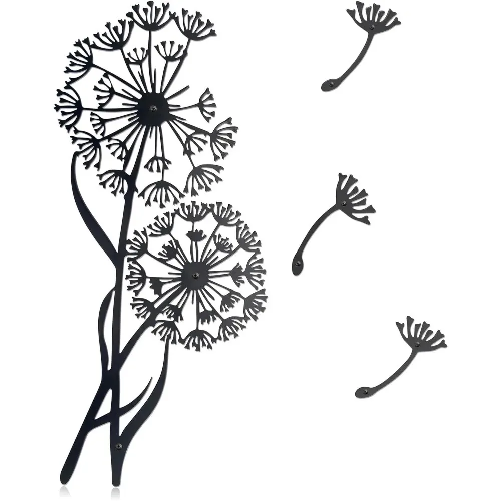 Dandelion Wall Art Metal 4PCS, Flying Seeds Metal Wall Decor for Living Room Office Spring Home Gift