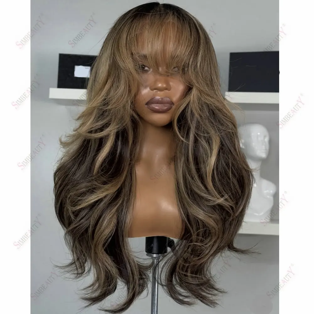 Damenperücken, Aschblond mit Honigblonden Highlights, Echthaar, leicht gewellt, mit Pony, 13x4/13x6 Lace-Front-Perücken, brasilianisches Remy-Haar, 360 Lace-Perücke. – Detail 3