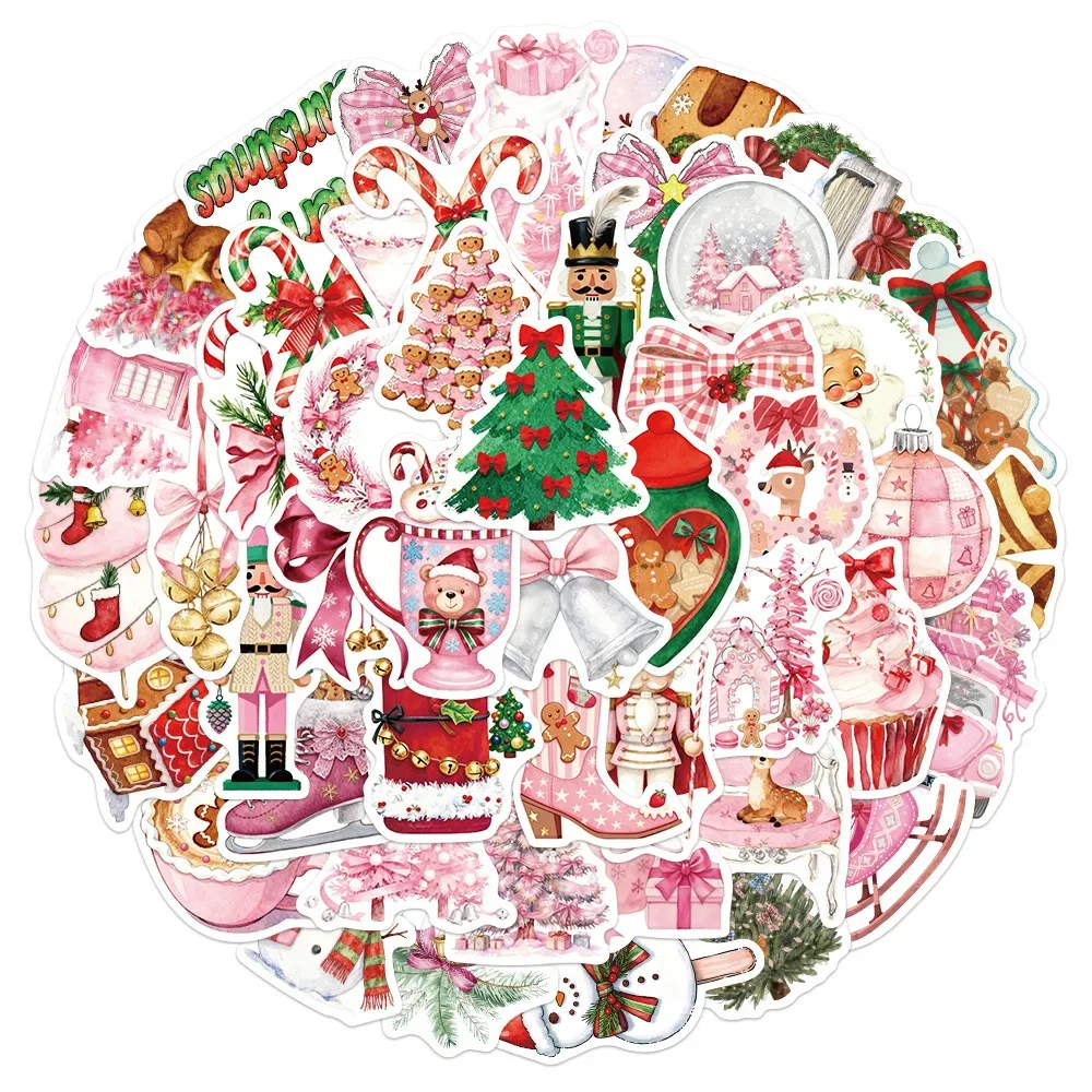 

10/50PCS Pink Christmas Festival Atmosphere Sticker DIY Decoration Waterproof Skateboard Notebook Graffiti Kids Toys Gifts