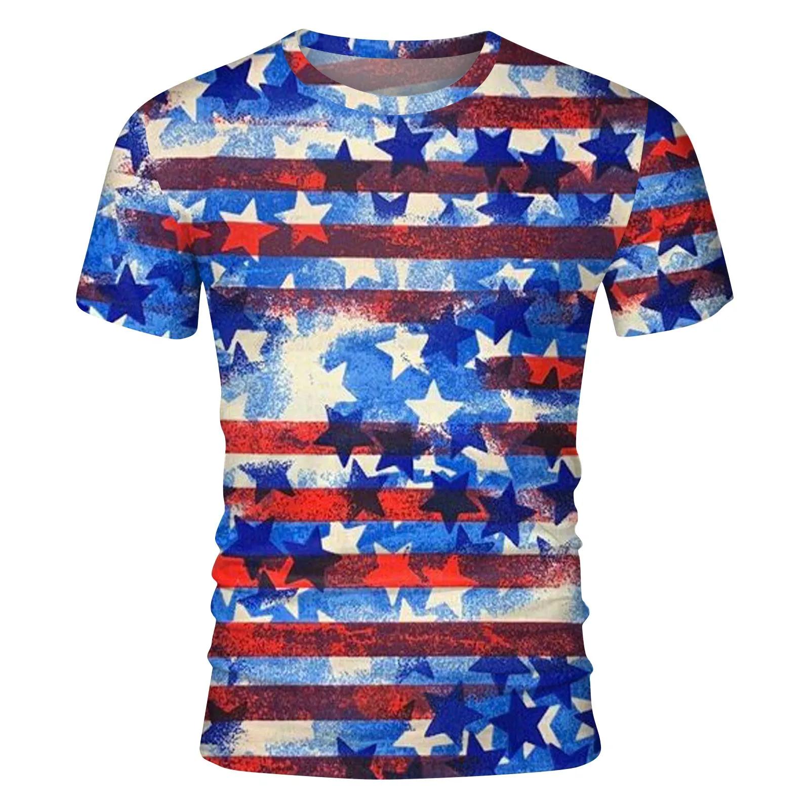 Independence Day Men's Short Sleeve Sports Casual T-Shirts 2024 Summer O-Neck Stripe Sunflower Print Male Tees Tops Ropa Hombre