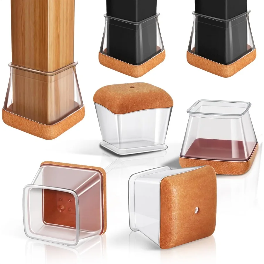 

24 Pcs Chair Leg Floor Protectors Square Silicone Chair Leg Protectors Caps Covers for Hardwood Floors Furniture Pads Sliders w