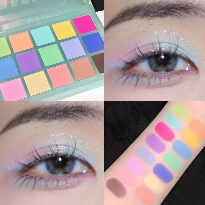 Rainbow 15 Color Eye Shadow Makeup Plate Macaron Shimmer Neon Chrome Powder Eyeshadow Eyes Makeup Cosmetics