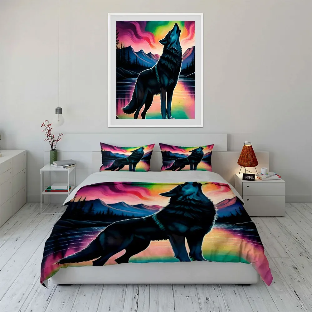 Wolf Design Bedroom Decor Set Soft Comfortable Duvet Cover Bedding Set Included 1*Duvet Cover & 2*Pillowcases, gift