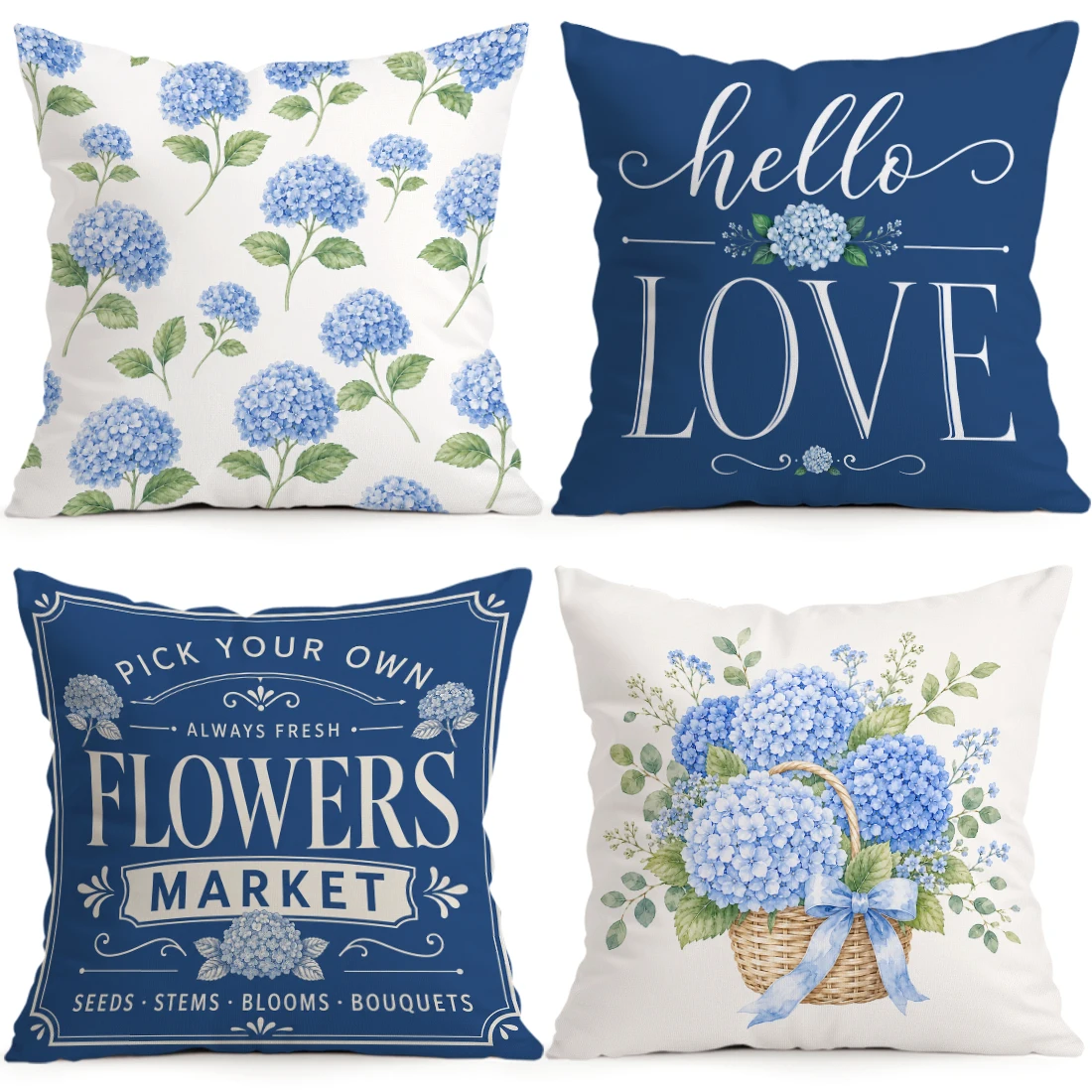 Blue Hydrangea Pillowcase Printed Polyester 40/45/50cm Throw Pillowcover Decorative Sofa Cushion Pillowslip Home Decor