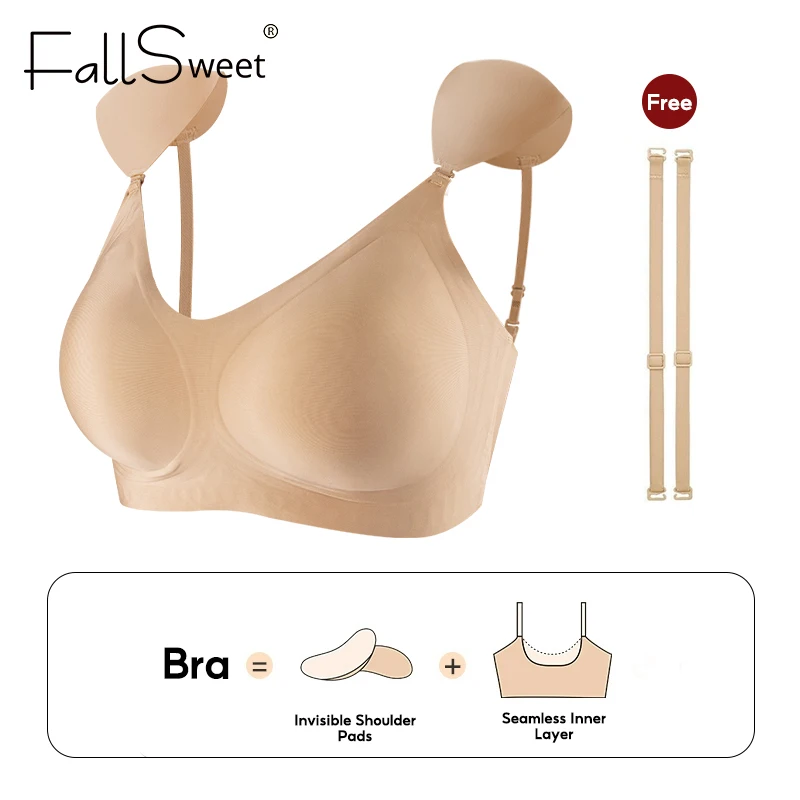 FallSweet Invisible Shoulder Pads Seamless Bra for Women Korean Wireless Push Up Bralette Detachable Straps Comfortable Lingerie