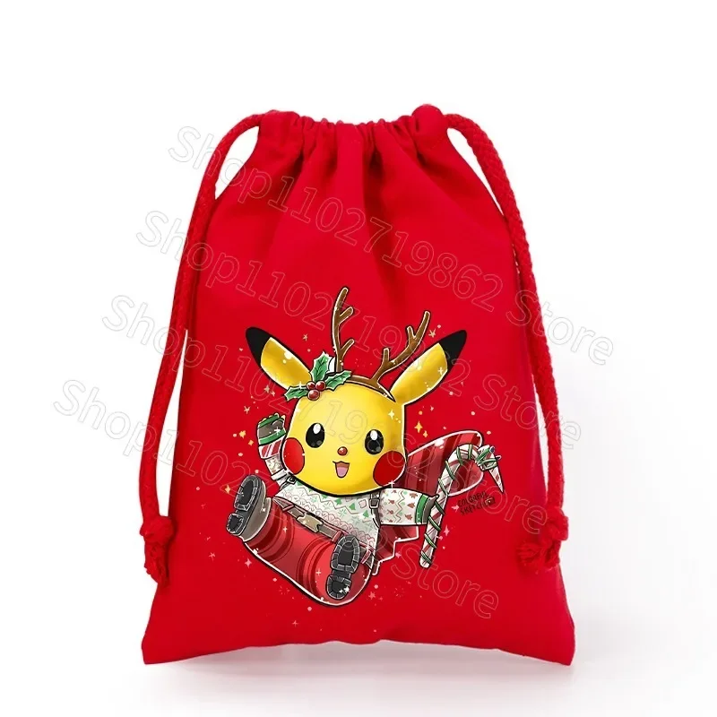 Pokemon Pikachu Cute Xmas Drawstring Pockets New Year Dinner Party Home Decor Christmas Tree Decorations Storage Bag Gifts Bags