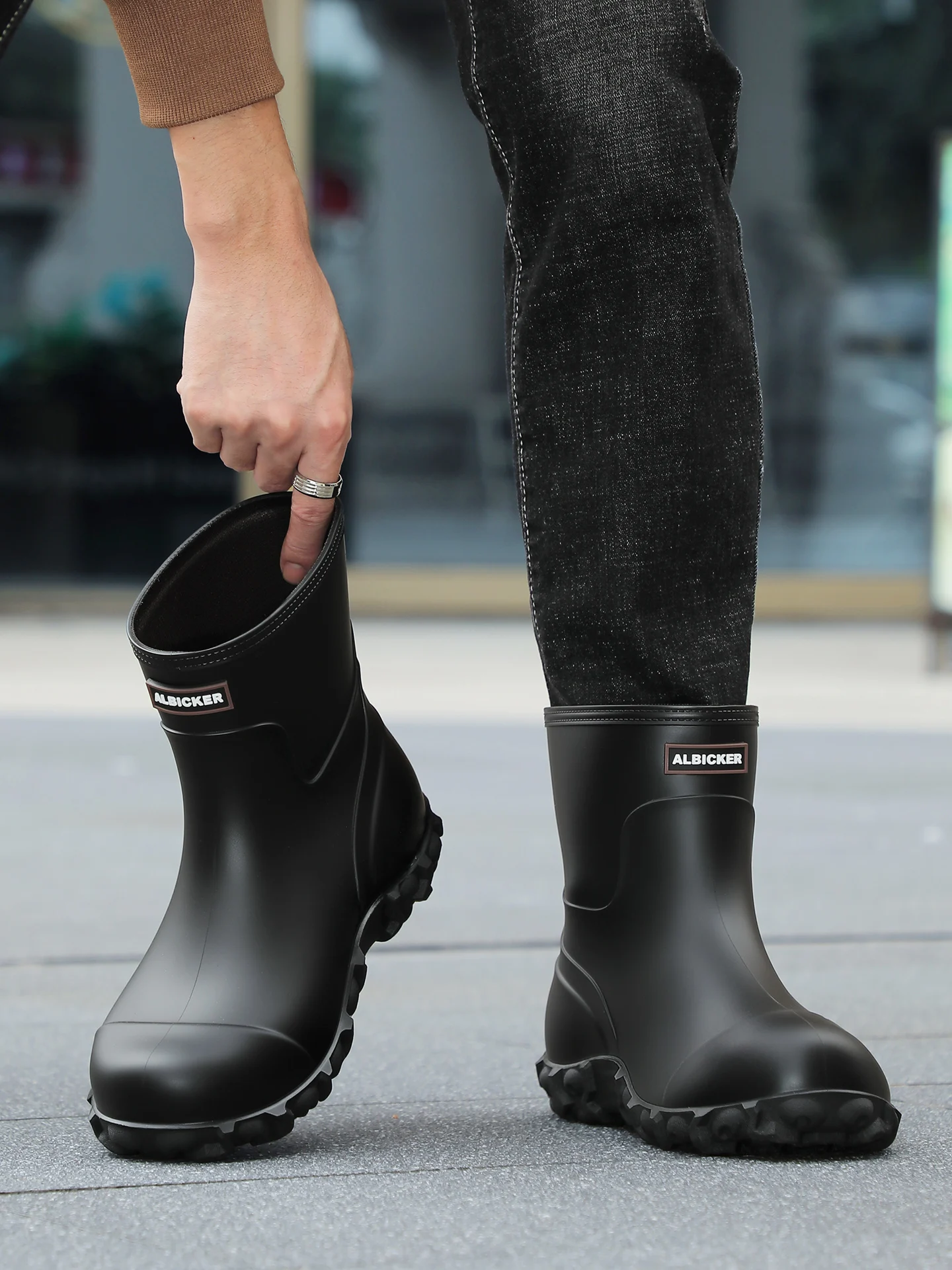 Men's Comfortable Waterproof Slip-On Work Boots Anti-Slip Kitchen Rain Shoes Soft Bottom EVA Insole Wave Pattern PVC Outsole