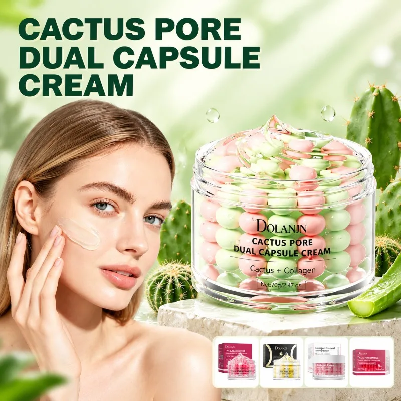 Cactus Pore Dual Effect Capsule Cream Two Color Ball Collagen Essence Facial Cream Deep Hydrating Nourishing Skin Moisturizer