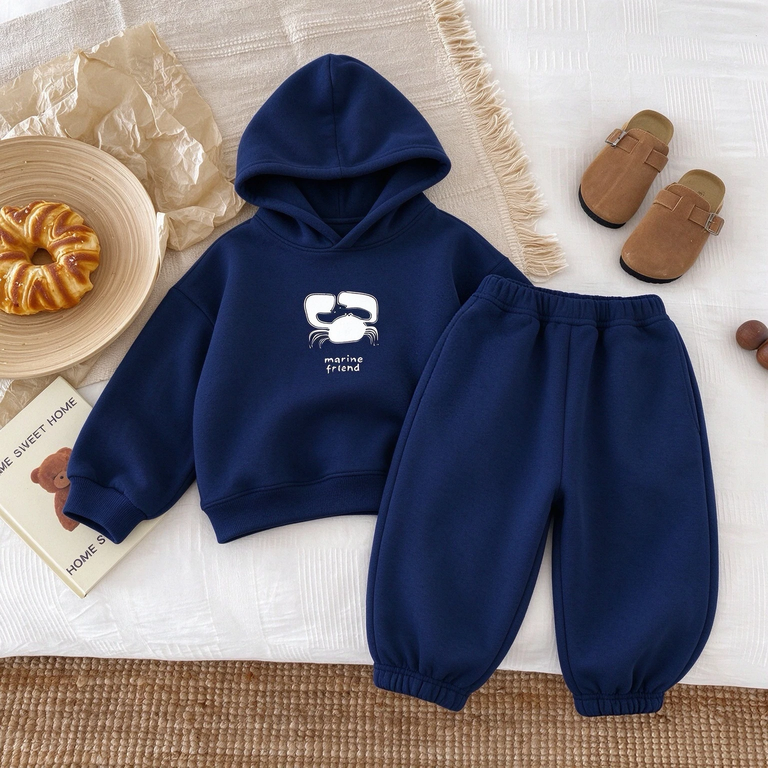 Hoodies + Sweatpants 2pc/set For Children Clothes Autumn Winter Thicken Warm Kids Long Sleeve Suit Casual Simple Tracksuits