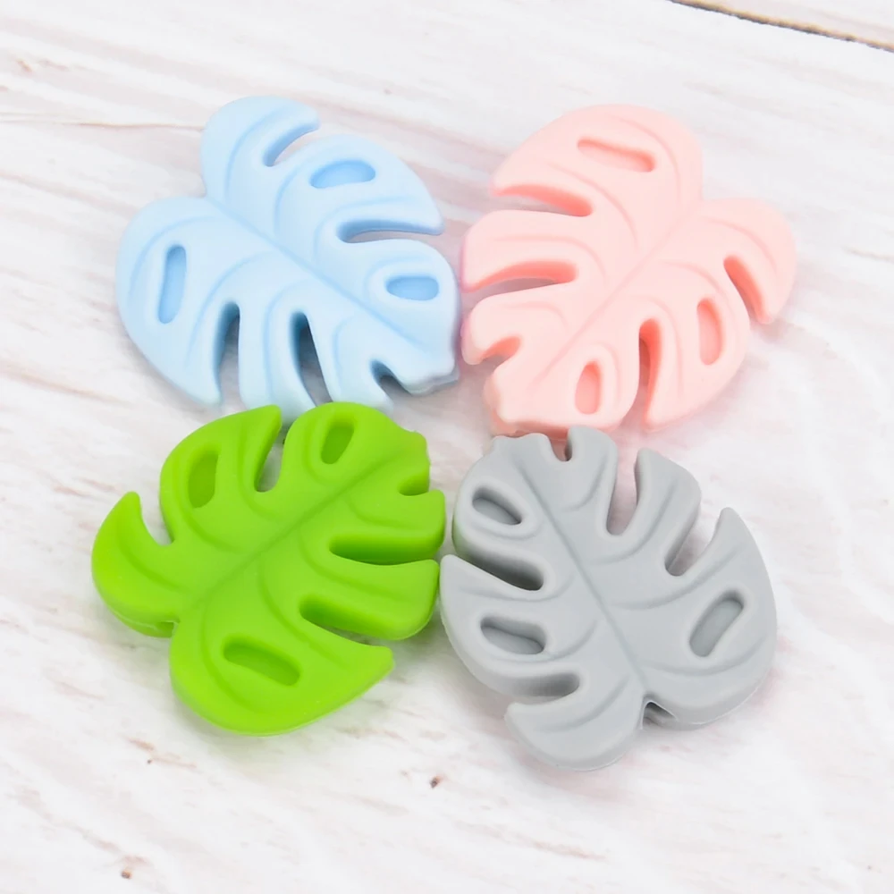 LOFCA 30pcs Silicone Monstera Beads Cartoon Leaf BPA Free Silicone Teether Baby Accessories Toys   DIY Necklace Pacifier Chain