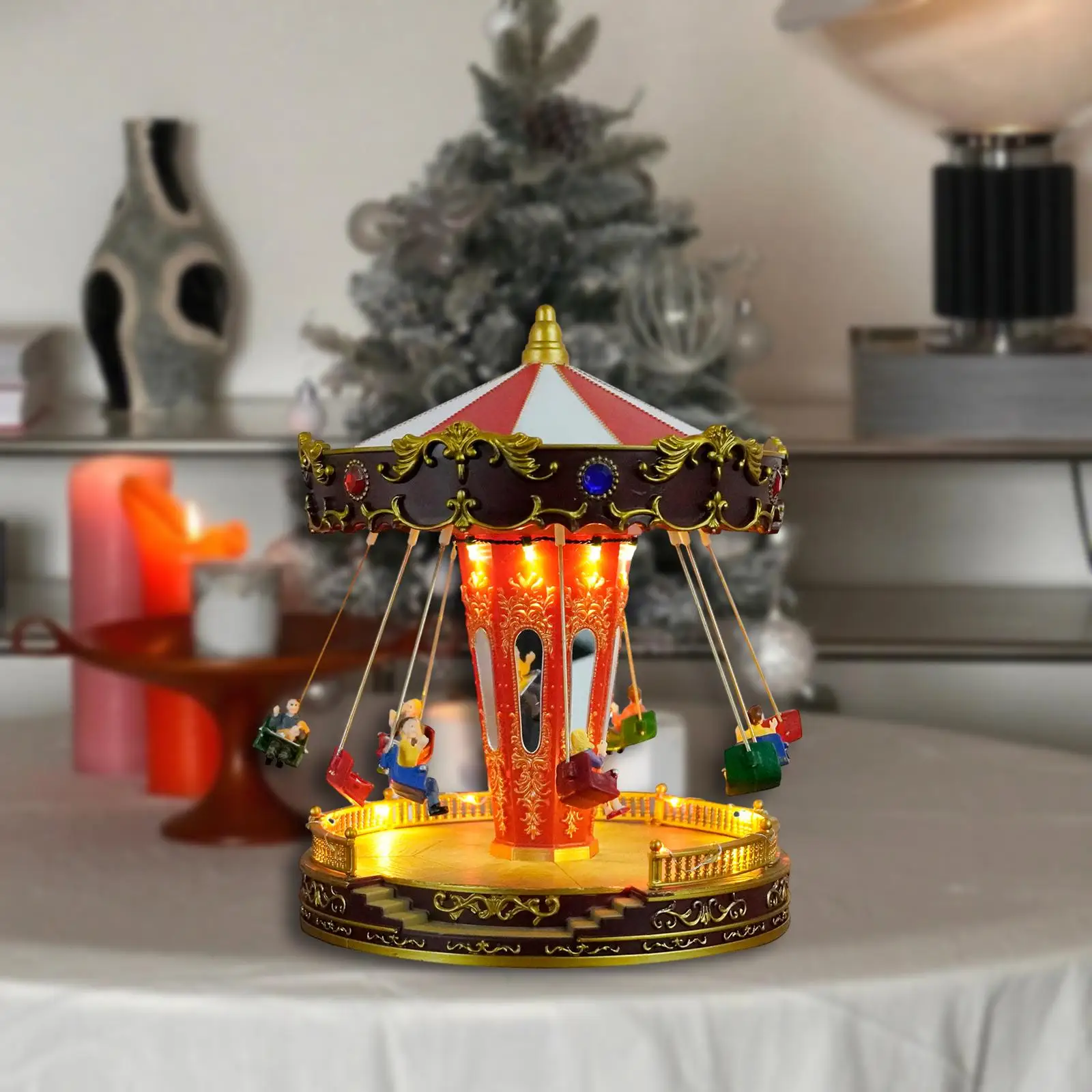 LED Christmas Carousel Decoration with Music and Light Table Centerpiece for Christmas Eve Gifts Ornaments Home Decor Crafts