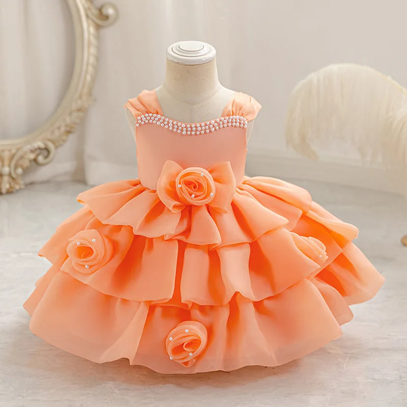 Pageant dresses for Toddler girls 0-6 years old, red chiffon, first Christmas costume for girls, holiday performance dress